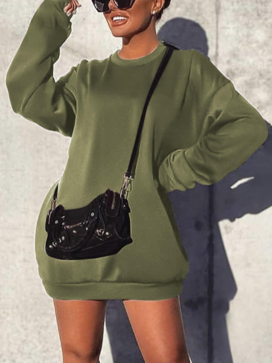 

Lovely Casual O Neck Basic Loose Green Mini Dress