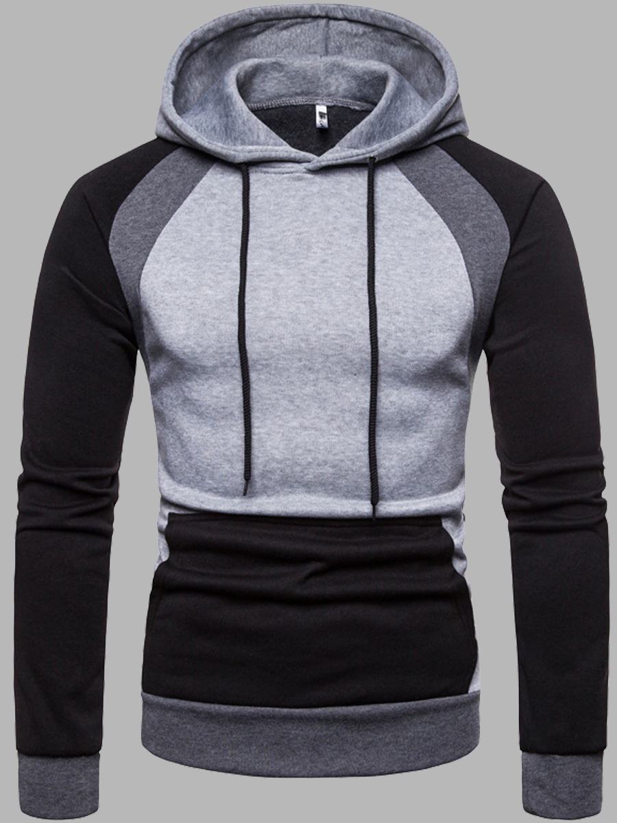 

lovely Leisure Hooded Collar Color-lump Patchwork Light Grey Men Hoodie
