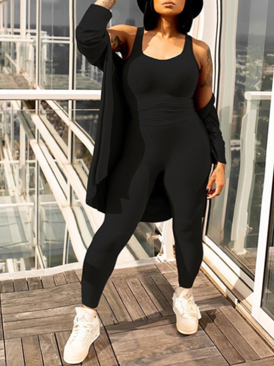 

lovely Casual Basic Skinny Black Two Piece Pants Set