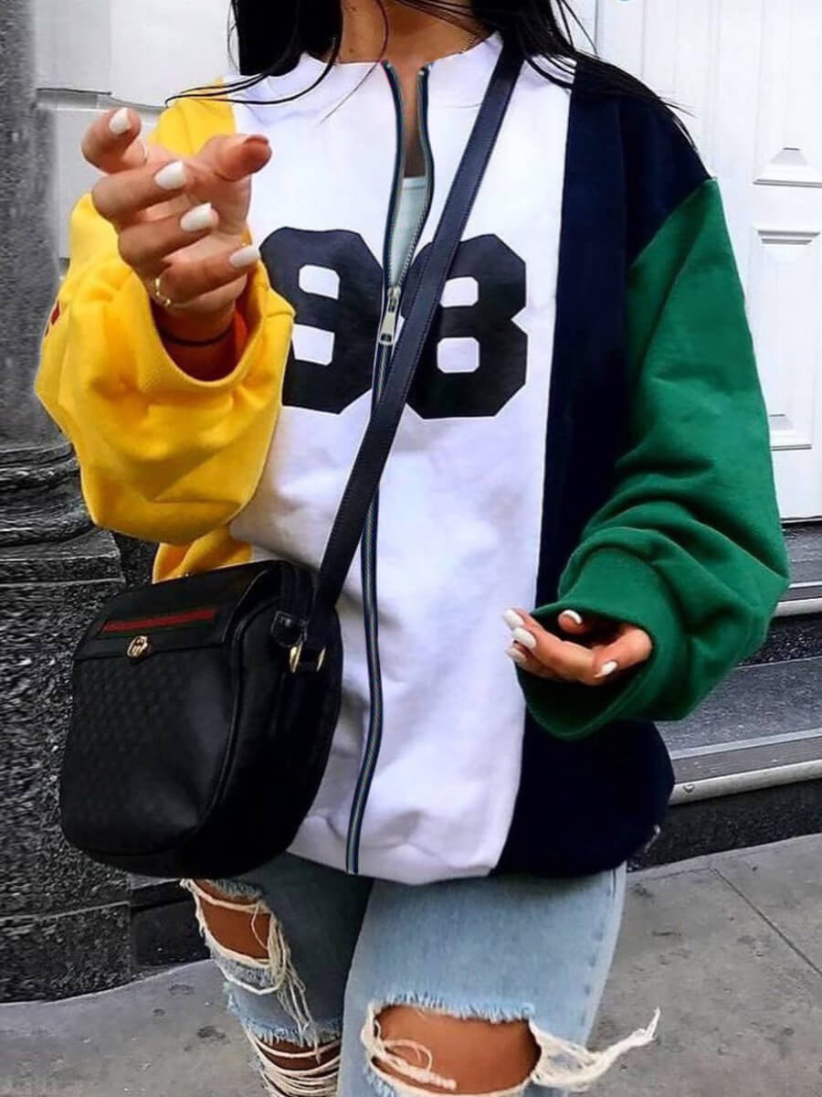 

Lovely Casual Letter Patchwork Zipper Design White Hoodie