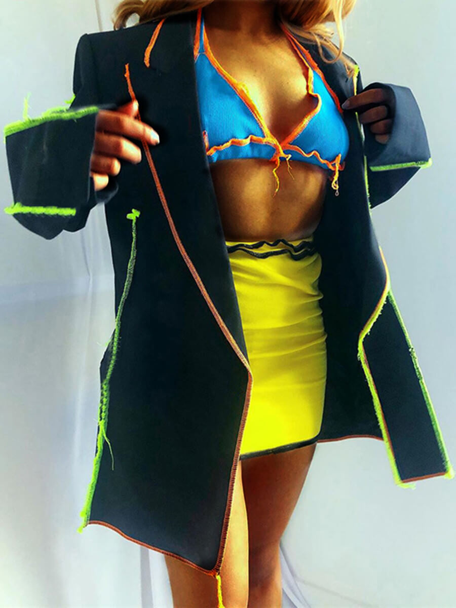 

Lovely Trendy Turn-back Collar Patchwork Black Blazer