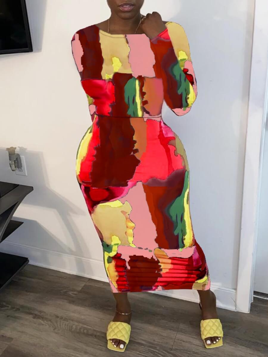 

Lovely Stylish O Neck Print Multicolor Ankle Length Dress, Red