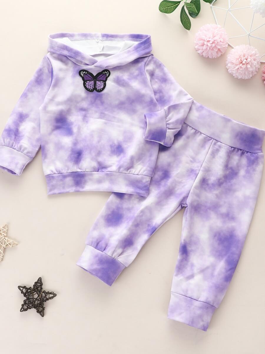 

Lovely Trendy Hooded Collar Tie-dye Violet Girl Two-piece Pants Set