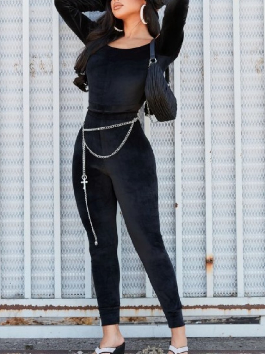

Lovely Sportswear Basic Skinny Black One-piece Jumpsuit