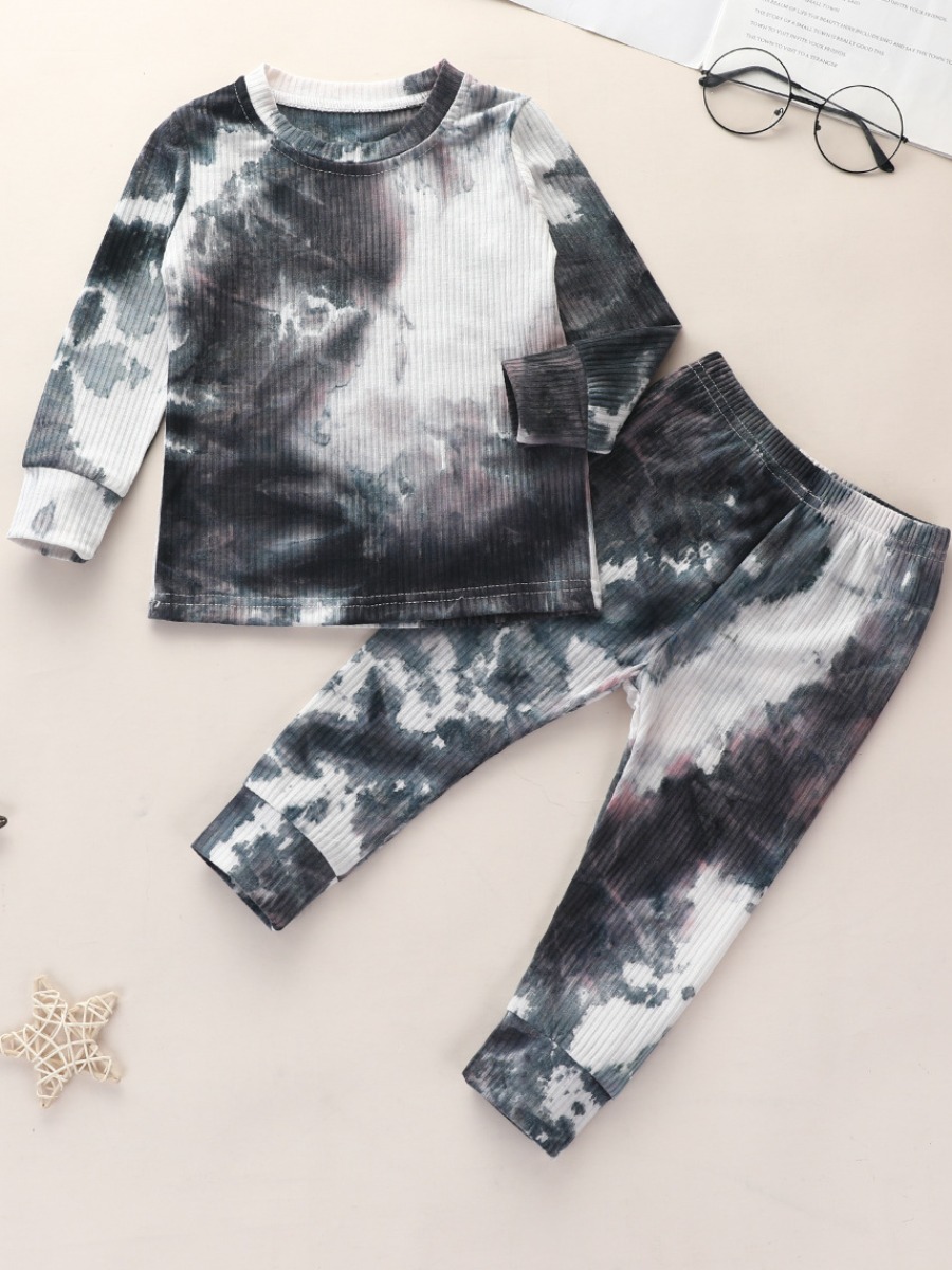 

Lovely Stylish O Neck Tie-dye Black Girl Two-piece Pants Set