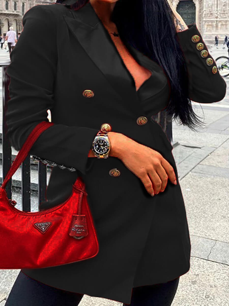 

Lovely Trendy Turn-back Collar Buttons Design Black Blazer