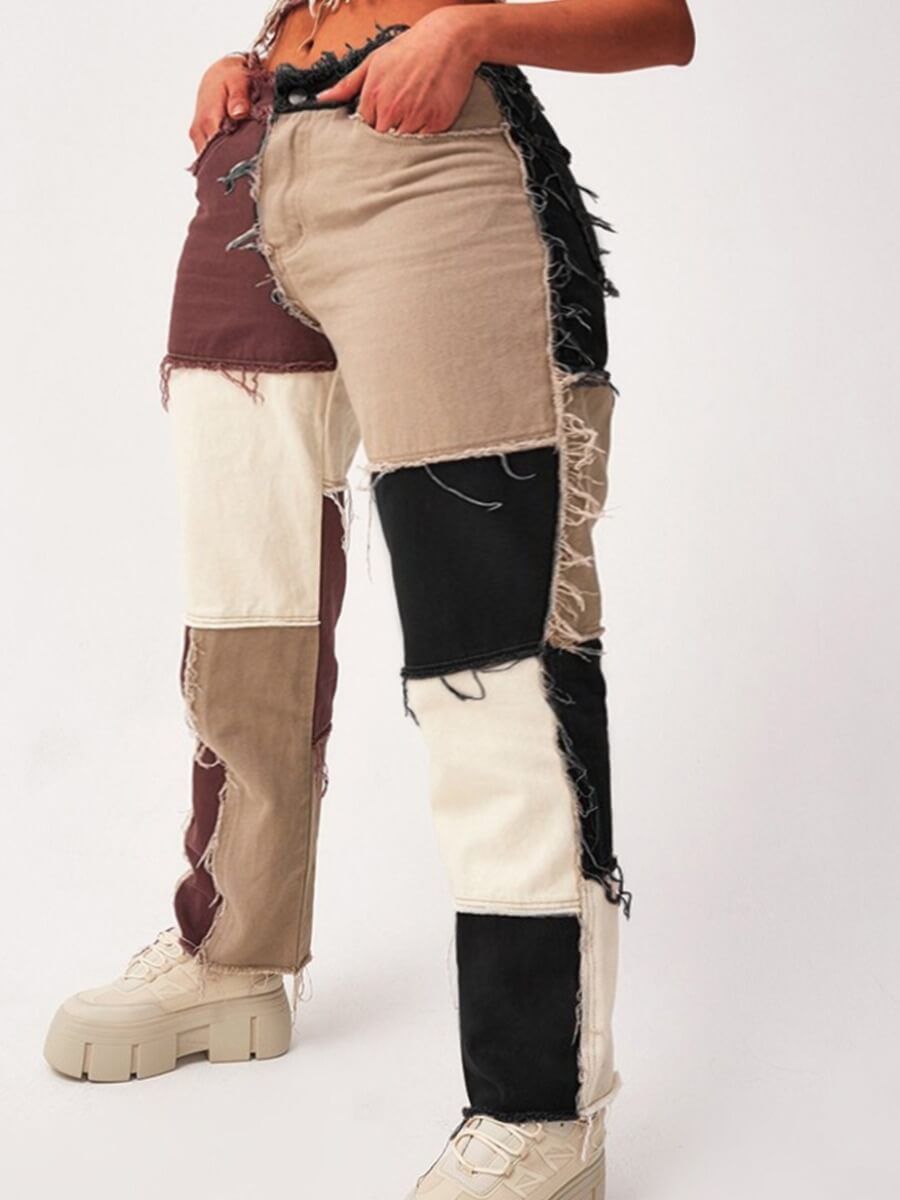 

Lovely Street Color-lump Patchwork Black Jeans