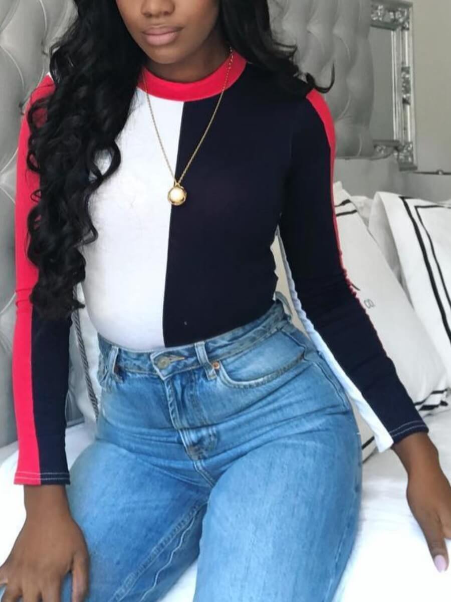 

Lovely Casual O Neck Patchwork Red T-shirt