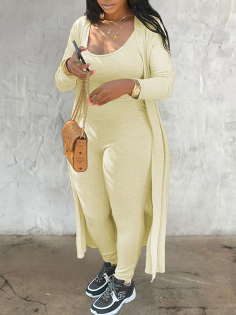 

Lovely Casual U Neck Basic Skinny Apricot Plus Size Two-piece Pants Set
