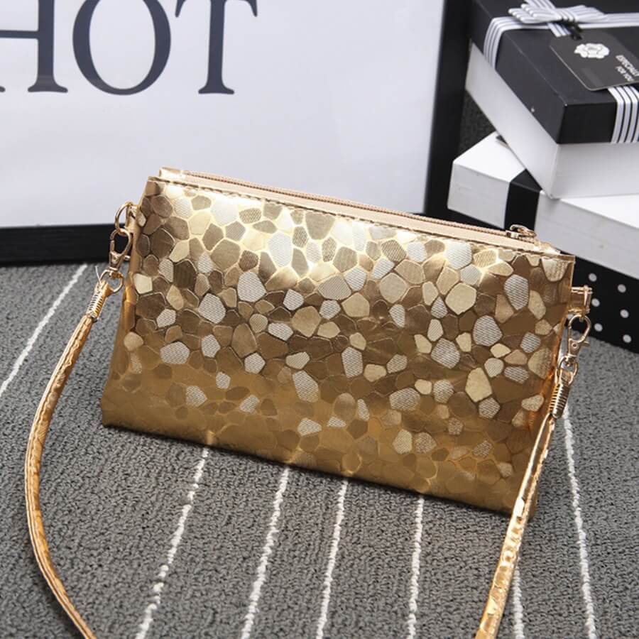 

Lovely Stylish Zipper Design Gold Crossbody Bag