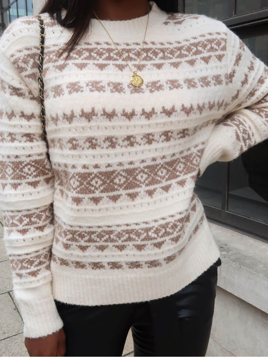 

Lovely Trendy O Neck Striped Print Khaki Sweater