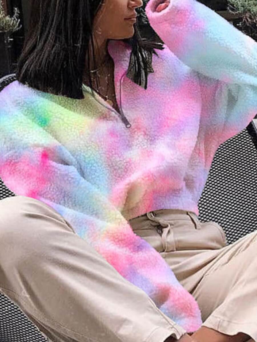 

Lovely Trendy Turndown Collar Tie-dye Multicolor Hoodie, Multi
