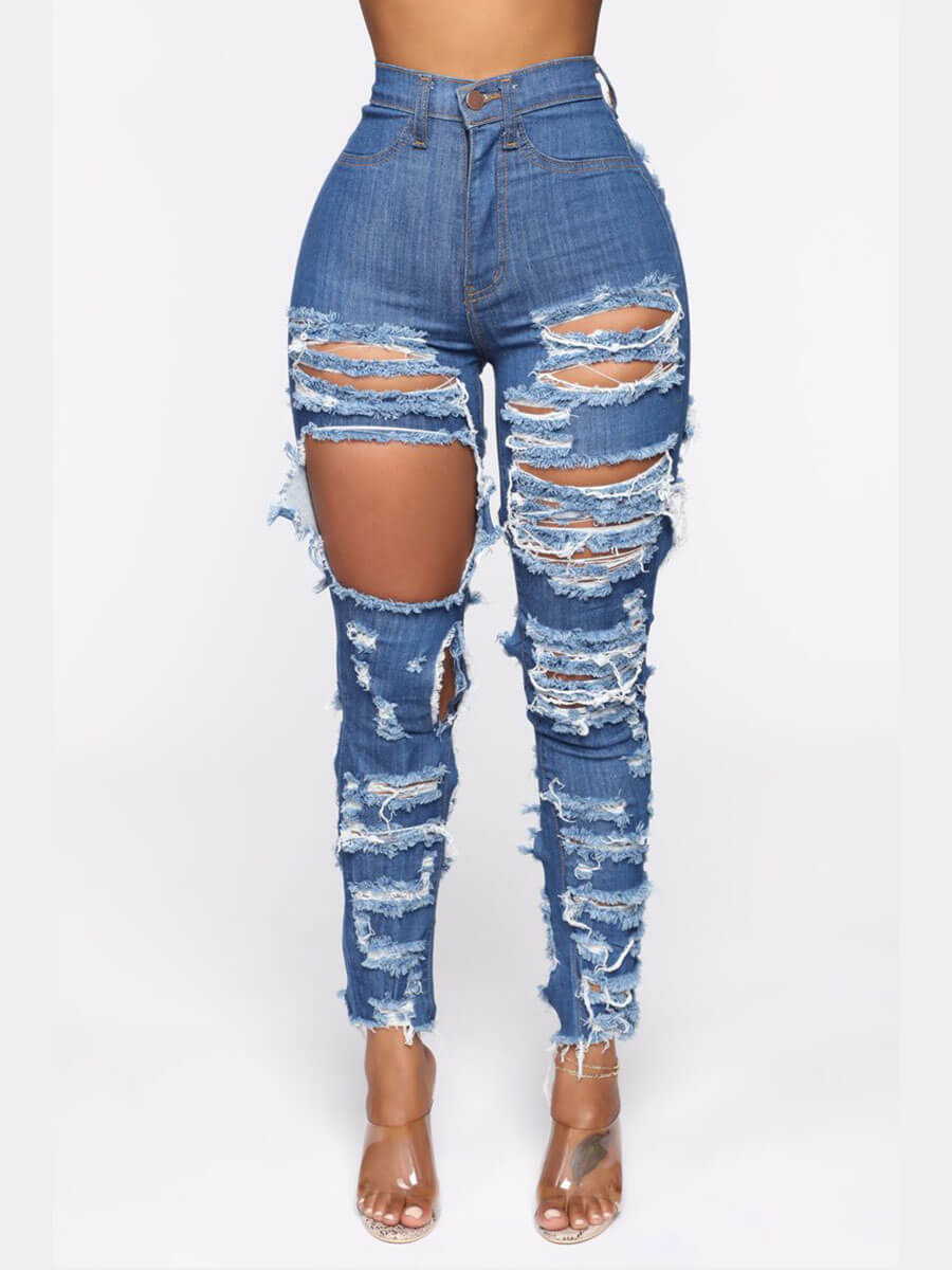 

Lovely Street Broken Holes Deep Blue Jeans