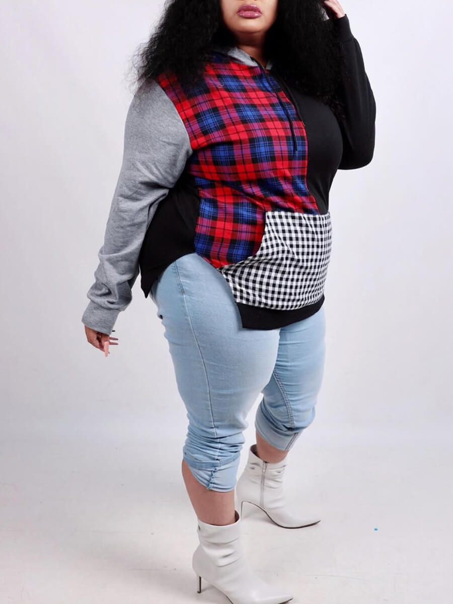 LW Plus Size Hooded Collar Print Patchwork Dress