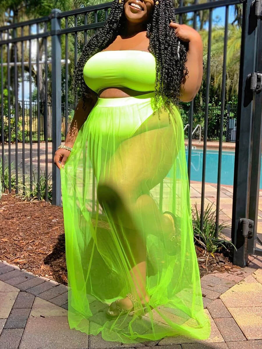 

LW Plus Size See-through Green Two-piece Swimsuit