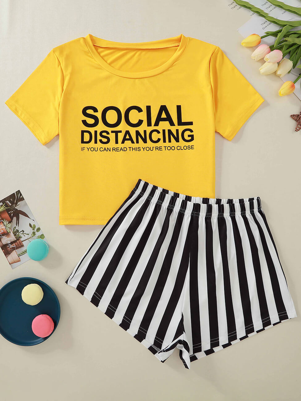 

Lovely Leisure O Neck Letter Print Yellow Sleepwear