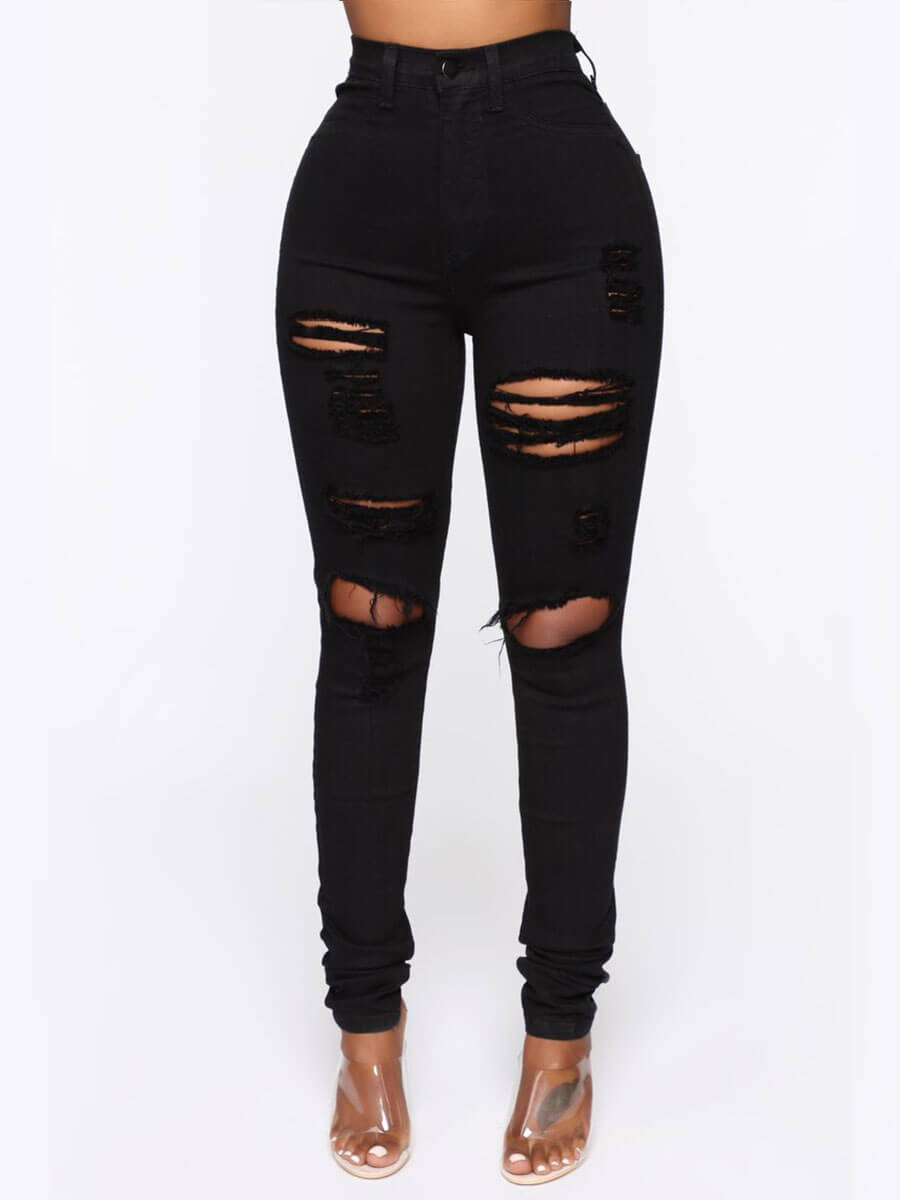 

LW High Stretchy Hollow-out Skinny Black Jeans