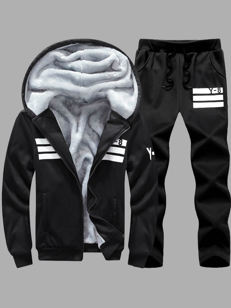 

Lovely Casual Hooded Collar Print Black Men Two-piece Pants Set