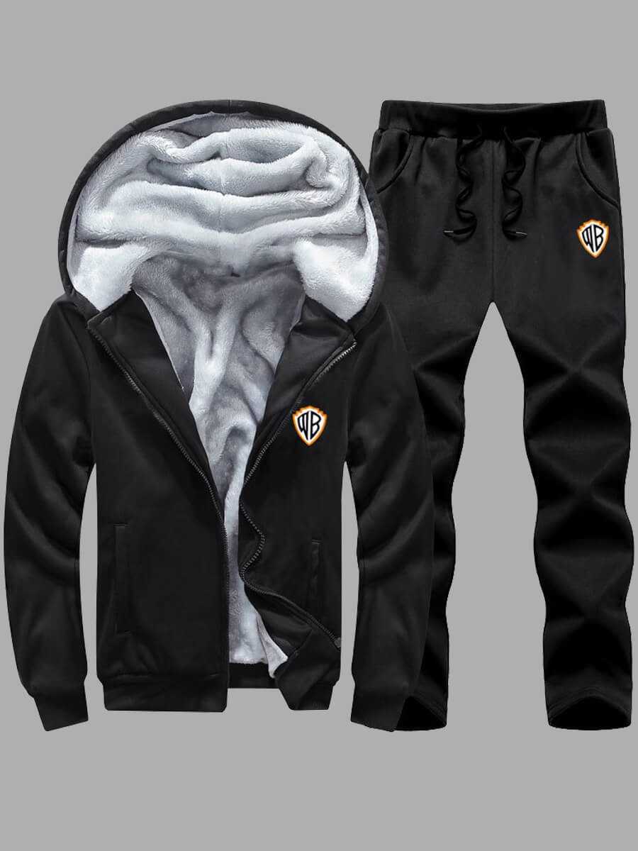 

Lovely Casual Hooded Collar Zipper Design Black Men Two-piece Pants Set