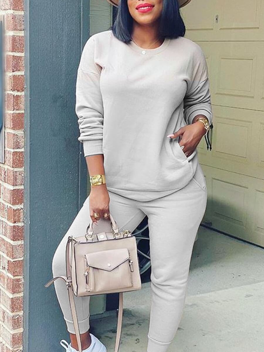 

Lovely Casual O Neck Basic Loose Grey Two Piece Pants Set
