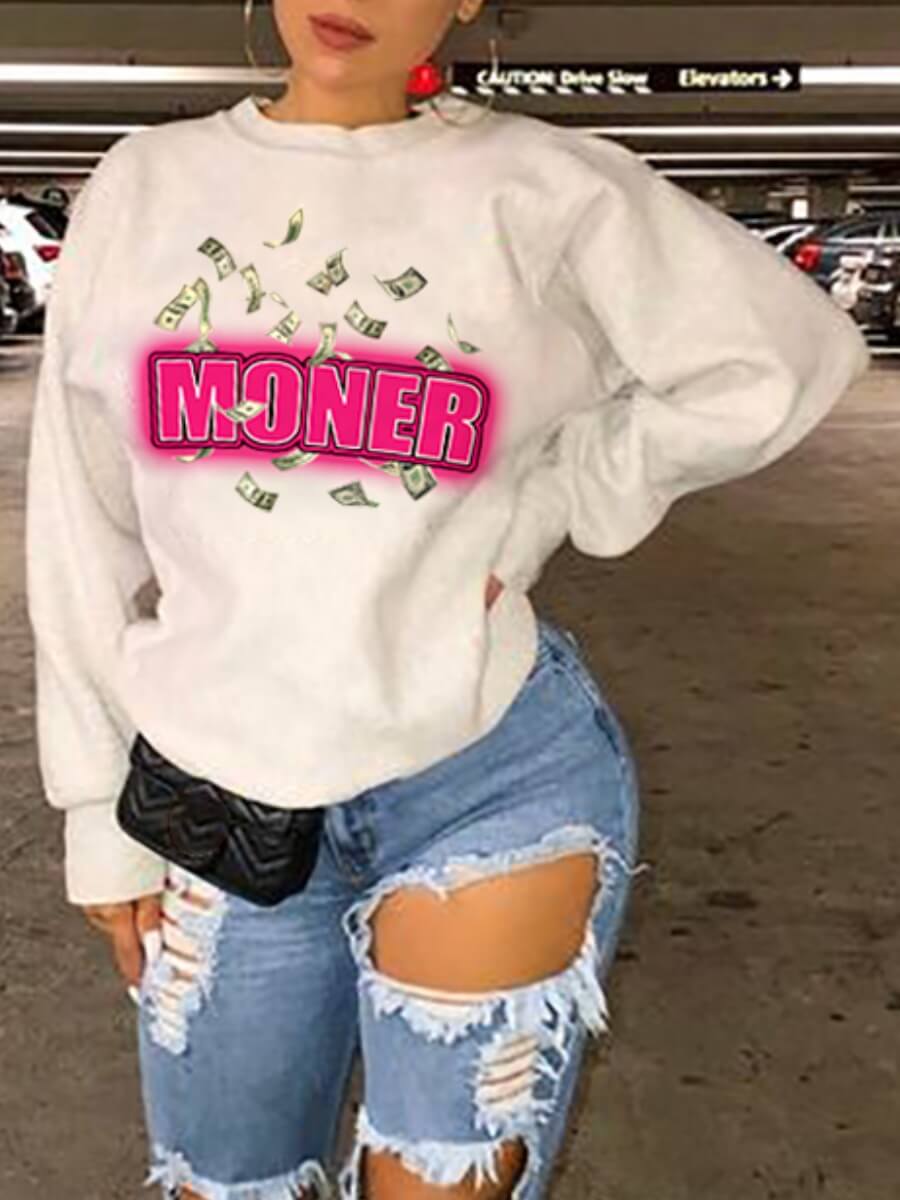 

Lovely Leisure O Neck Letter Print White Hoodie