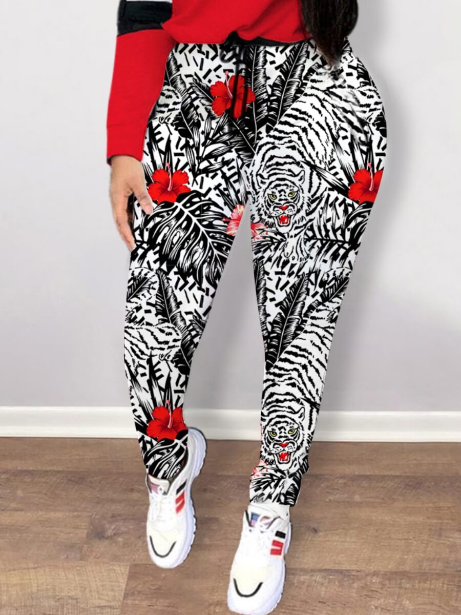 

Lovely Sportswear Print White Pants