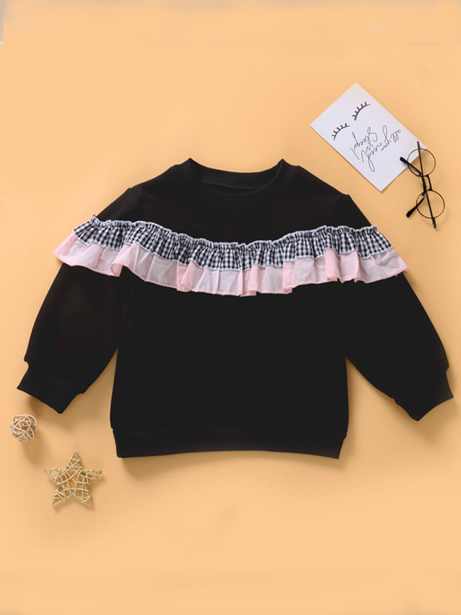 

Lovely Casual O Neck Lace Patchwork Black Girl Hoodie