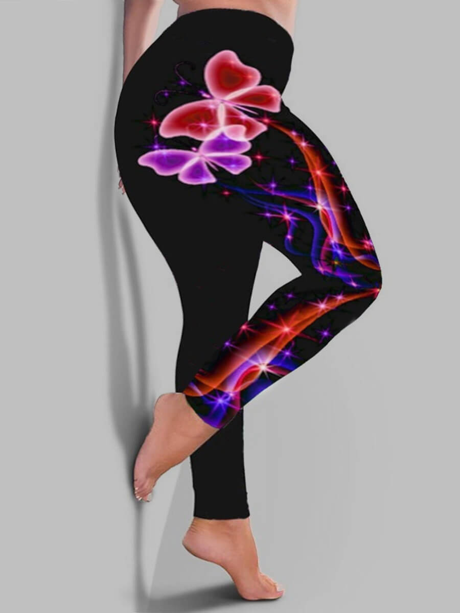 

Lovely Casual Butterfly Print Wine Red Plus Size Pants