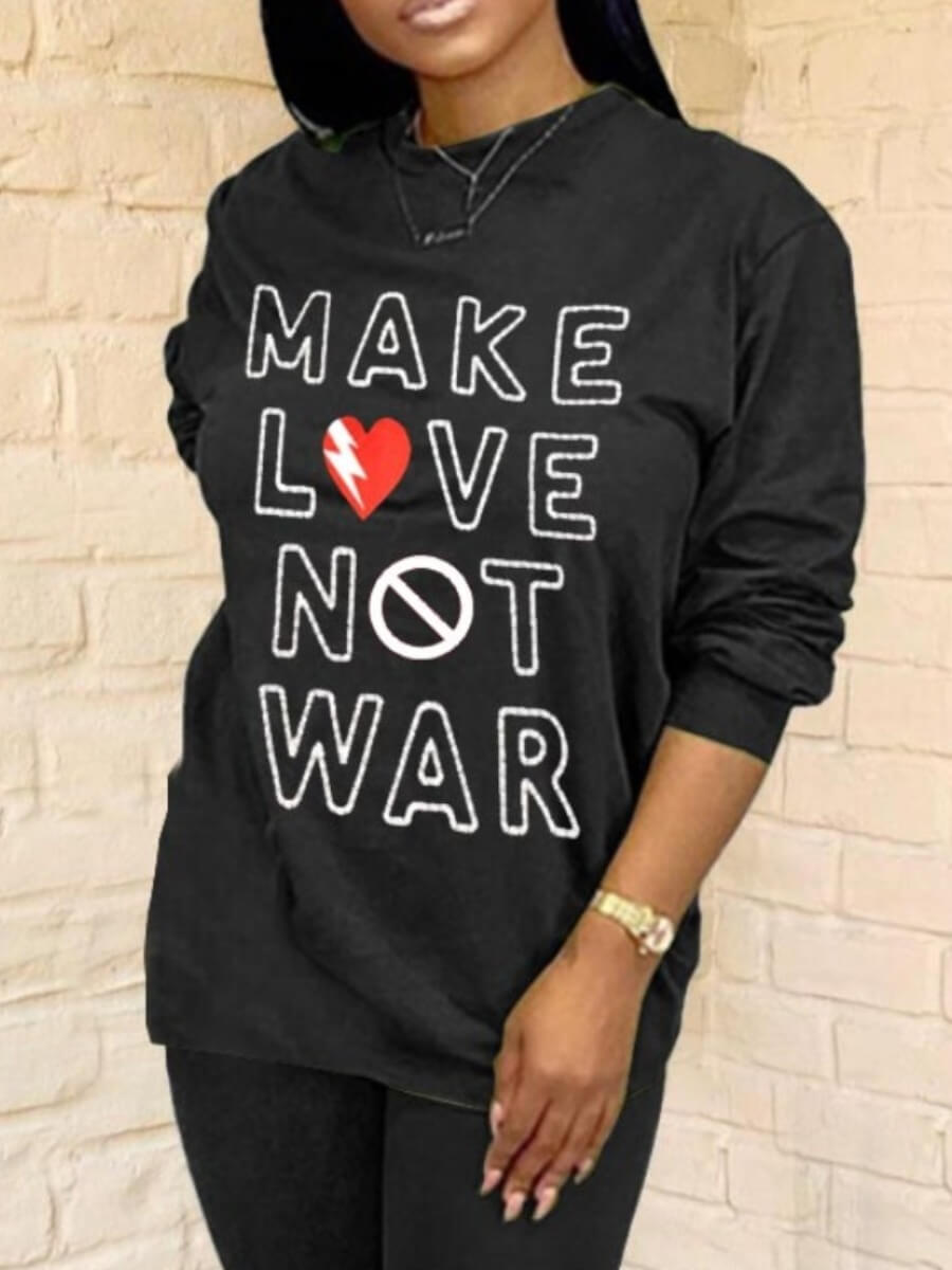 

Lovely Street O Neck Letter Print Black T-shirt