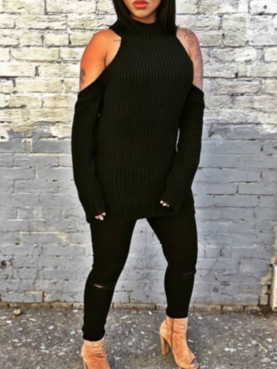 

Lovely Sexy Hollow-out Black Sweater