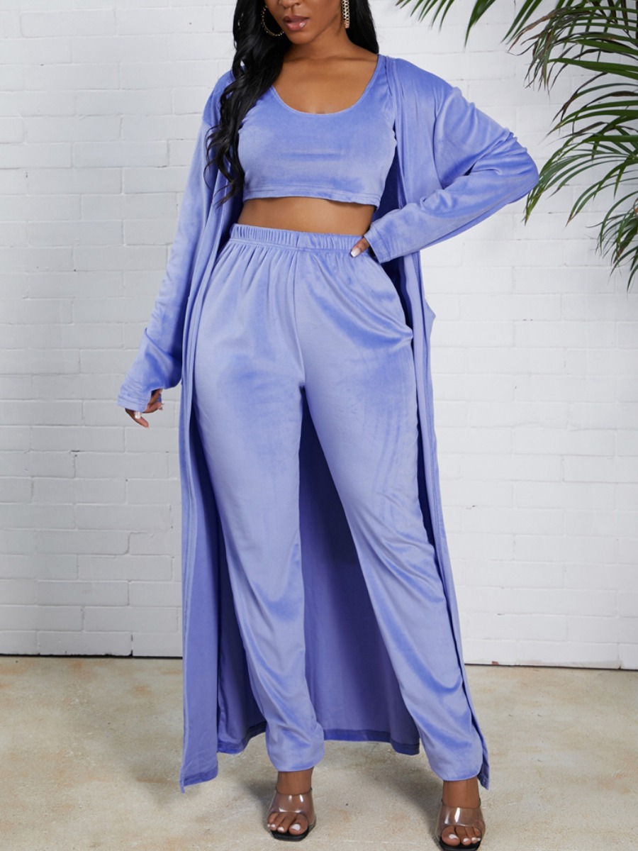 

lovely Leisure Basic Skinny Blue Three Piece Pants Set