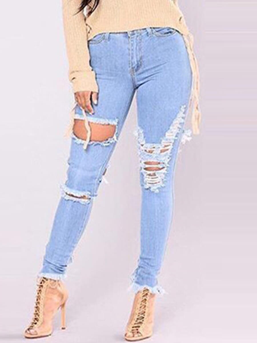 

Lovely Street Broken Holes Skinny Blue Jeans
