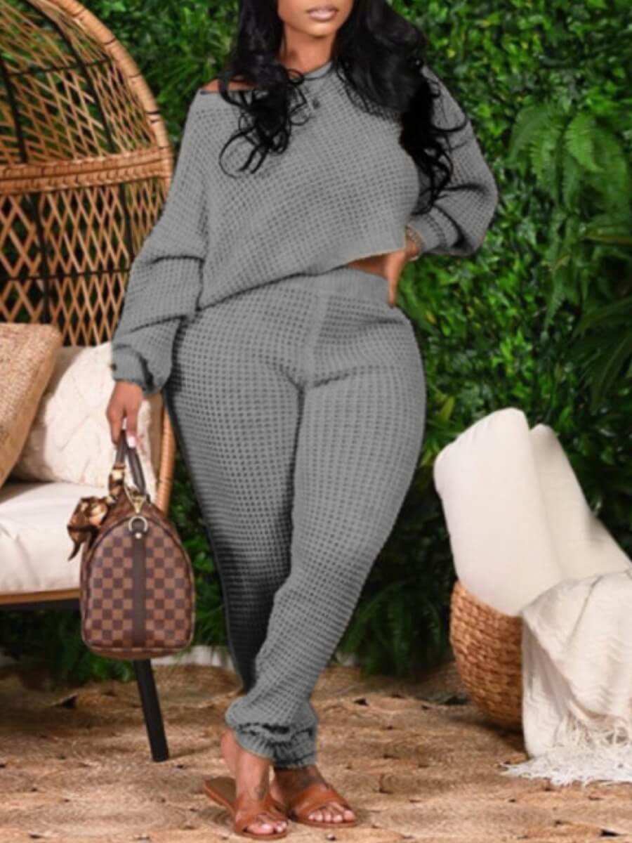 

Lovely Casual O Neck Basic Grey Plus Size Two-piece Pants Set