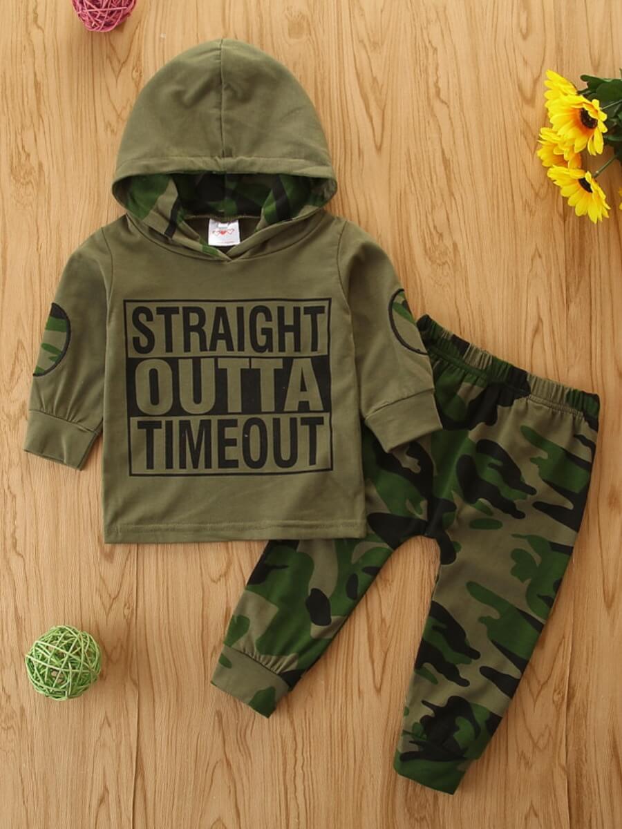 

Lovely Casual Hooded Collar Letter Print Army Green Boy Two-piece Pants Set