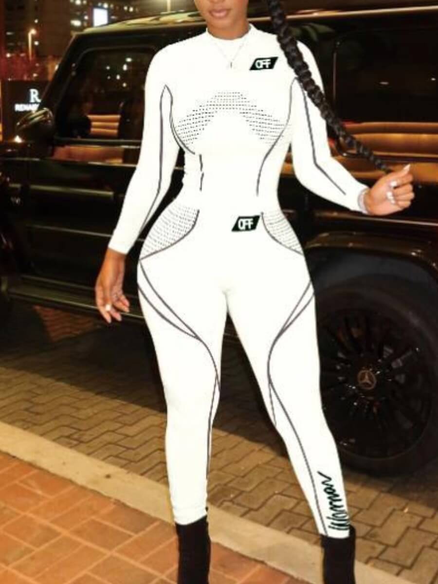 

Lovely Sportswear O Neck Print Patchwork White Two Piece Pants Set