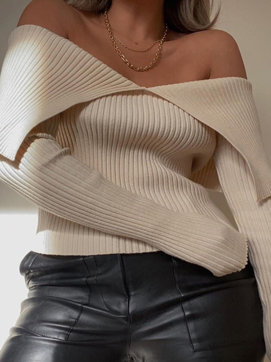 

Lovely Chic Dew Shoulder Beige Sweater