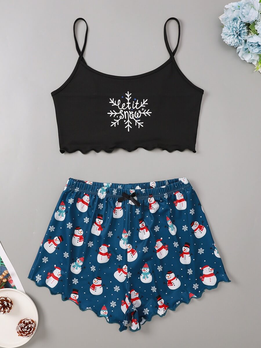 

Lovely Casual Spaghetti Strap Print Blue Sleepwear