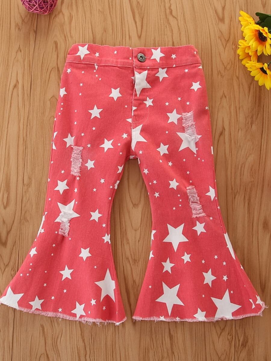 

Lovely Stylish Pentagram Print Pink Girl Jeans