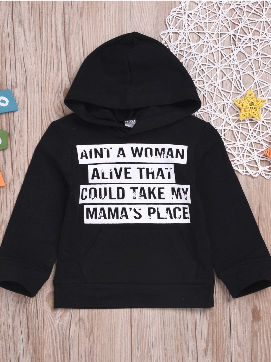 

Lovely Sportswear Hooded Collar Letter Print Black Boy Hoodie