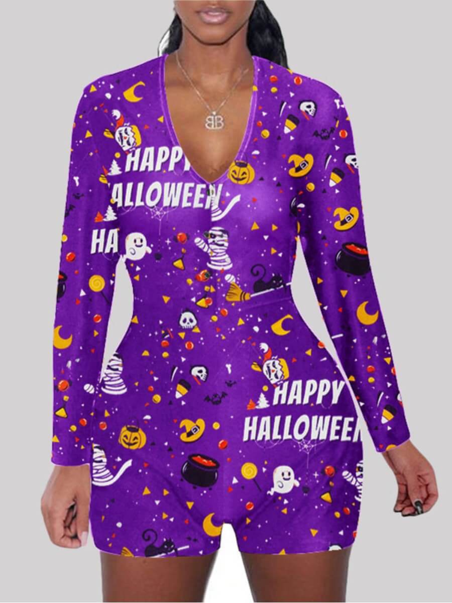 

Lovely Leisure V Neck Print Purple Sleepwear