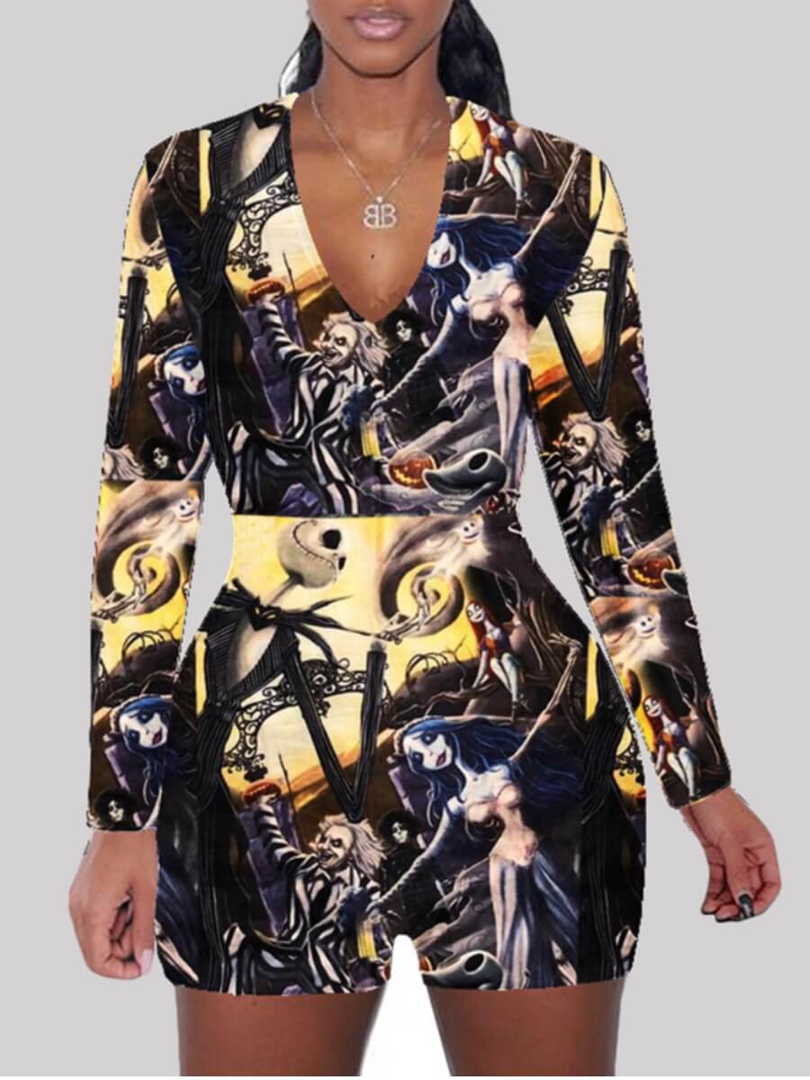 

Lovely Leisure V Neck Print Multicolor Sleepwear, Multi