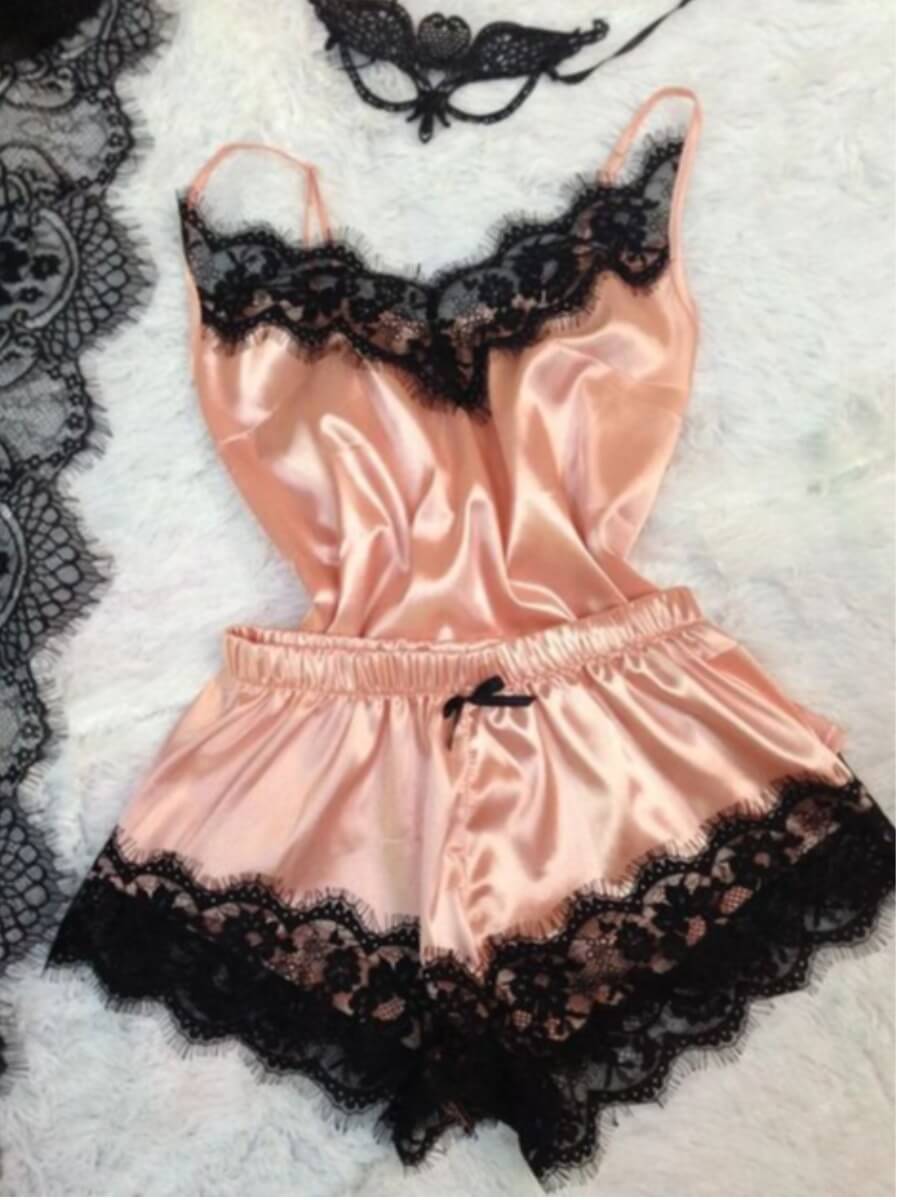 

Lovely Sexy Lace Patchwork Light Pink Sleepwear