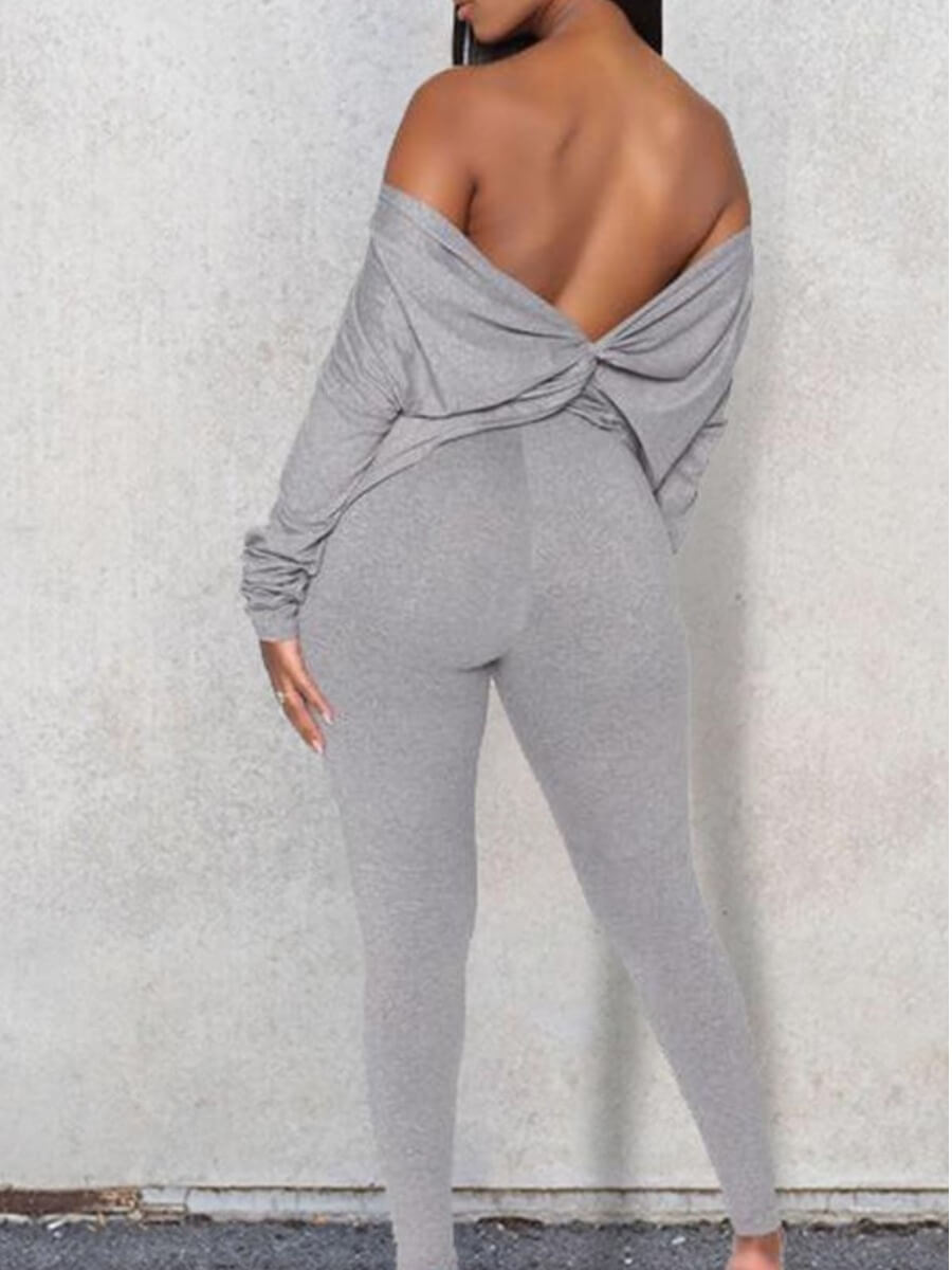 

Lovely Sexy Backless Grey Two Piece Pants Set