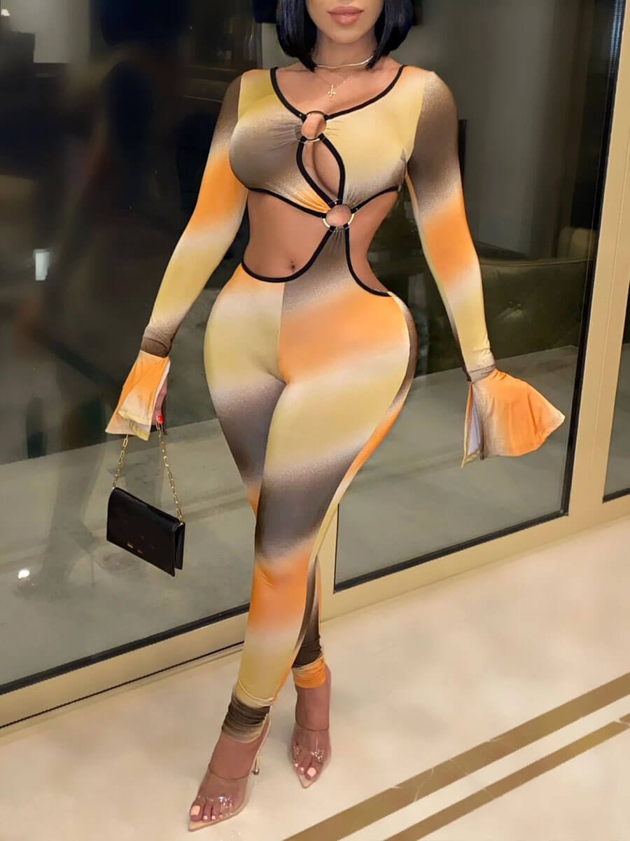 

Lovely Trendy Tie-dye Skinny Yellow One-piece Jumpsuit