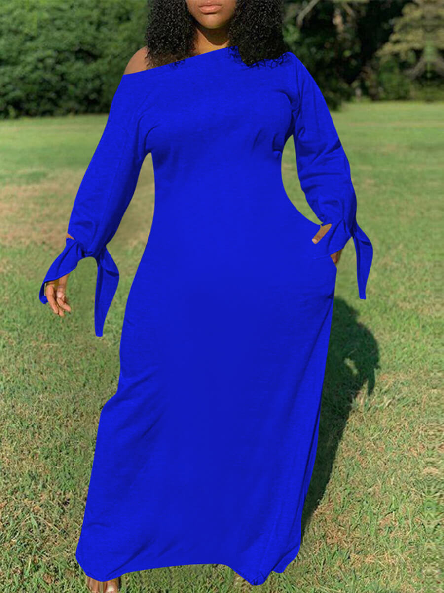 

LW Plus Size Casual Basic Loose Blue Maxi Dress