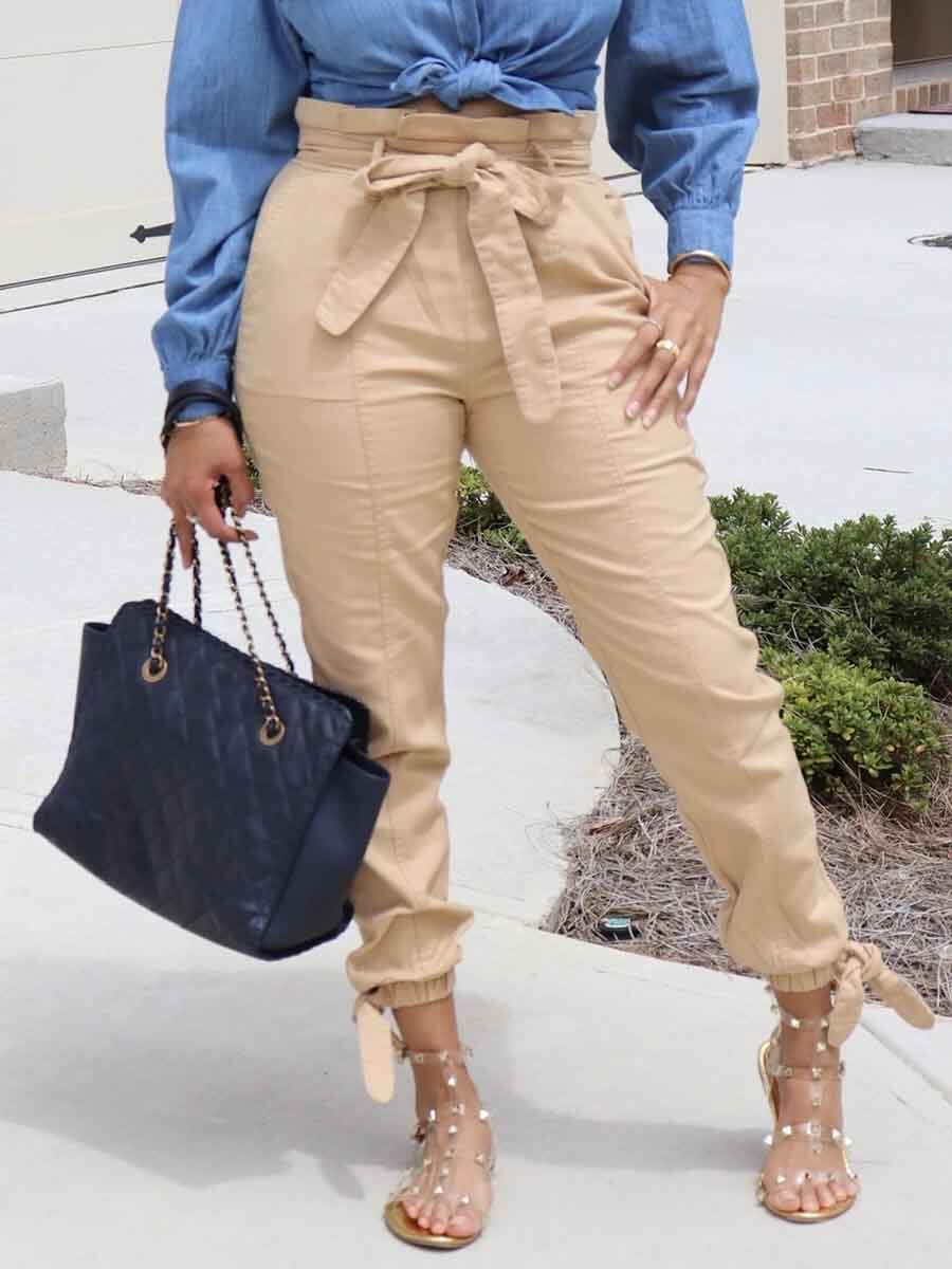

Lovely Stylish Lace-up Khaki Pants
