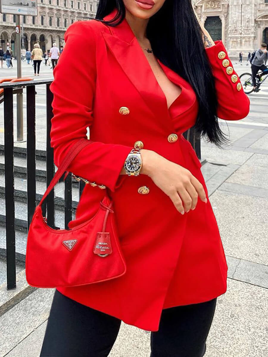 

Lovely Trendy Turn-back Collar Buttons Design Red Plus Size Blazer