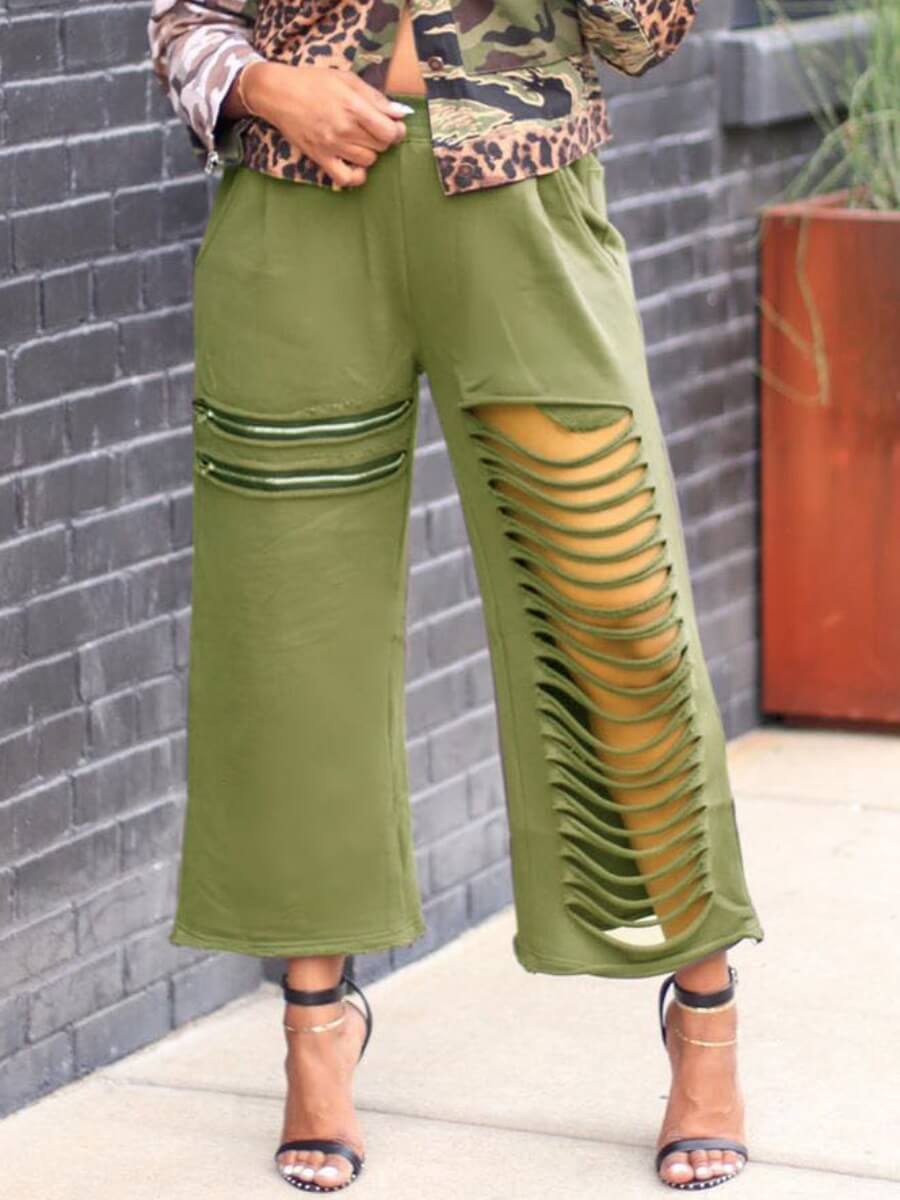 

Lovely Street Hollow-out Army Green Pants