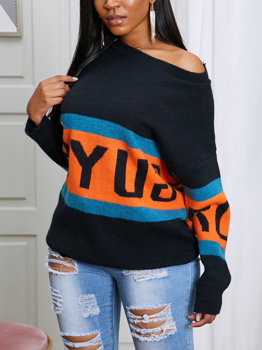

Lovely Street O Neck Print Patchwork Black Sweater