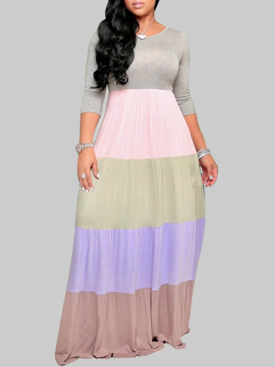 

Lovely Casual O Neck Patchwork Multicolor Plus Size Dress, Multi